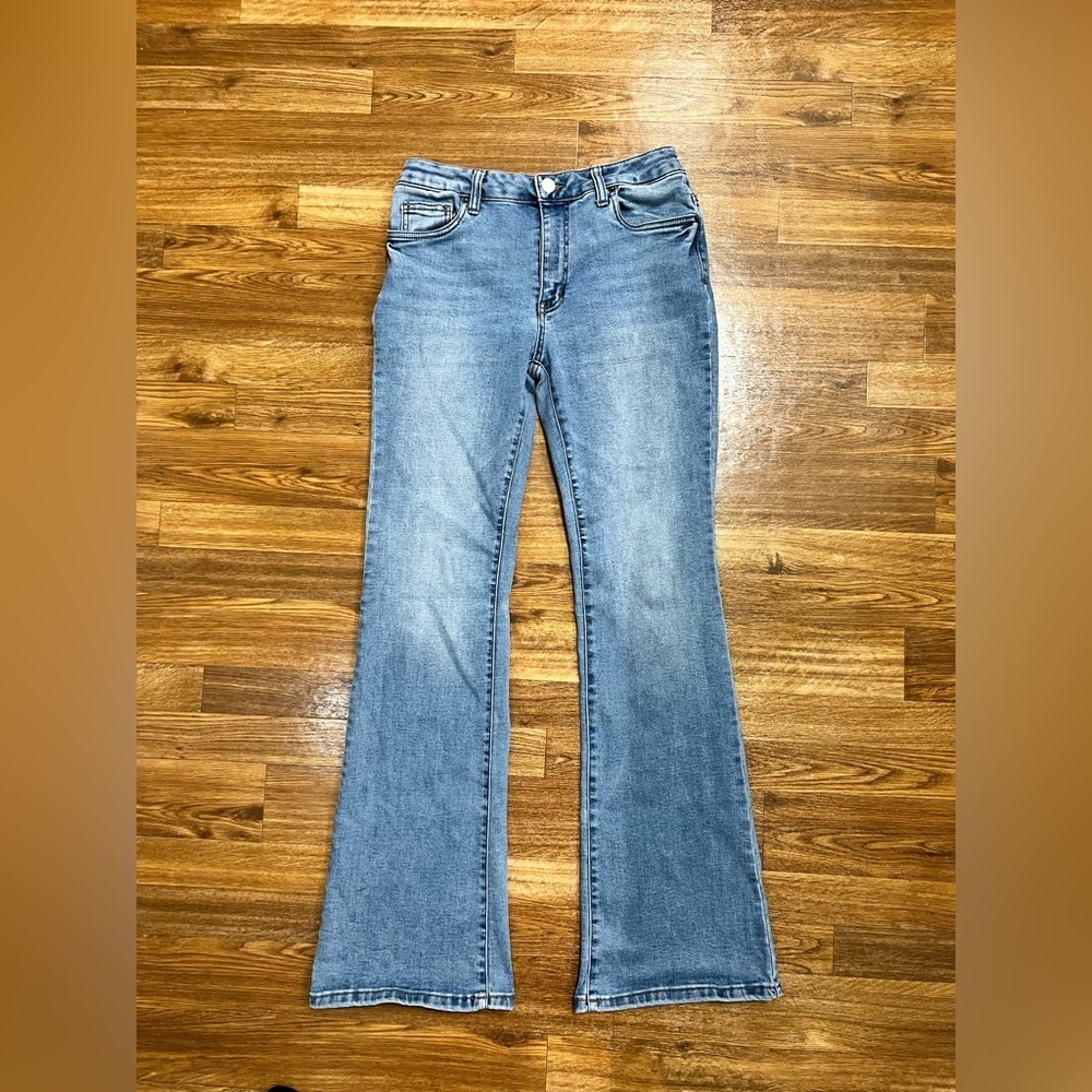 Refuge denim medium wash y2k 90’s low rise flare stretch jeans jr size 5 tall - Picture 3 of 11
